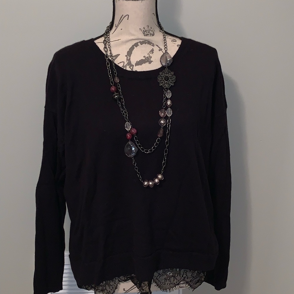 Lauren Conrad Tie Back Lace Edged Sweater